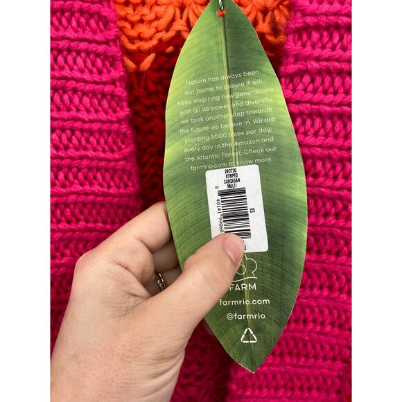 FARM RIO Sweater Cardigan Striped Rainbow Knit Puff Sleeve Open Front - Picture 4 of 7